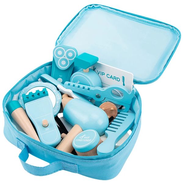 Childrens Toys Wooden Hair Stylist Puzzle Kids Beauty Salon Pretend Play Kit Toddler For Hairstyling Playset Barber 240416