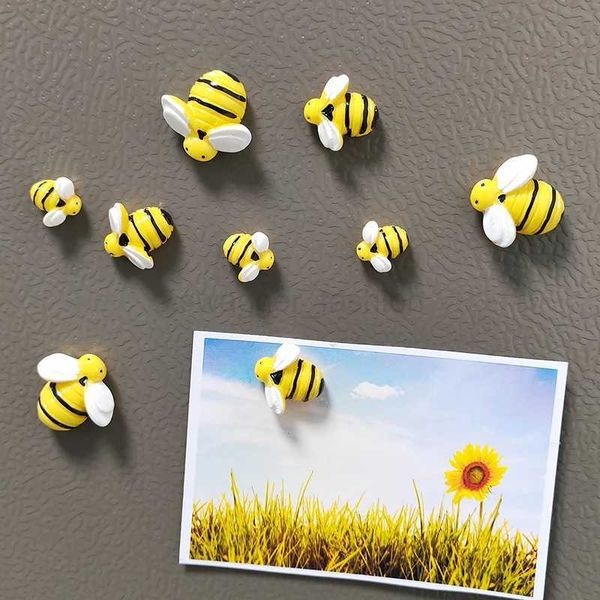 3-6-9pcs 3 Sizes Creative Animal Yellow Bee Resin Refrigerator Magnets Home Decor Accessoris Cute Fridge Magnetic StickerXJ240809