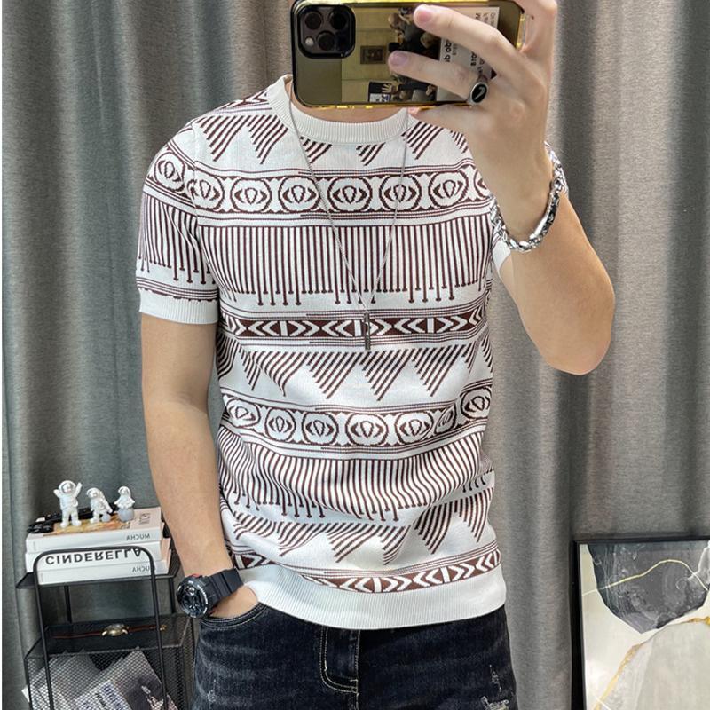 Mens T Shirts Short Sleeve Knitting Men Slim Streetwear Contrast T Shirt Tee Homme Social Club Outfits 3 Color Comfortable casual shirt