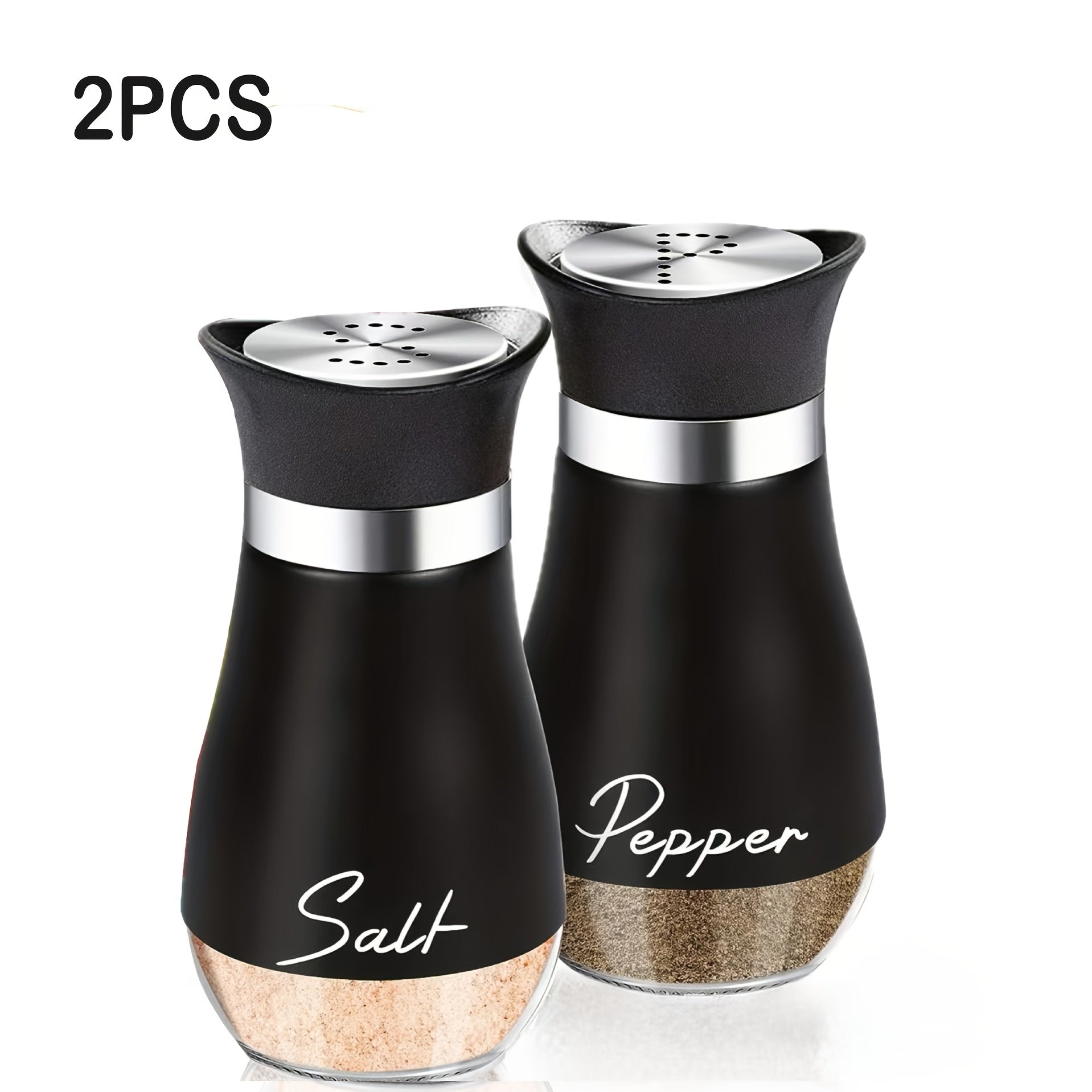 TEMU 2pcs Salt And Pepper Shaker Set, 4 Ounce Material, Adjustable Refillable Pepper Shakers, Seasoning Shakers For Kitchen Tools, Dining Table, Rv,