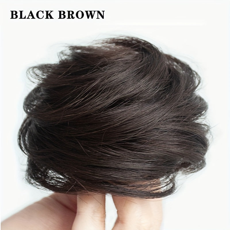 TEMU Elegant Tousled Updo Hair Bun - Synthetic Ponytail Extension For Women, Versatile Scrunchie Style In