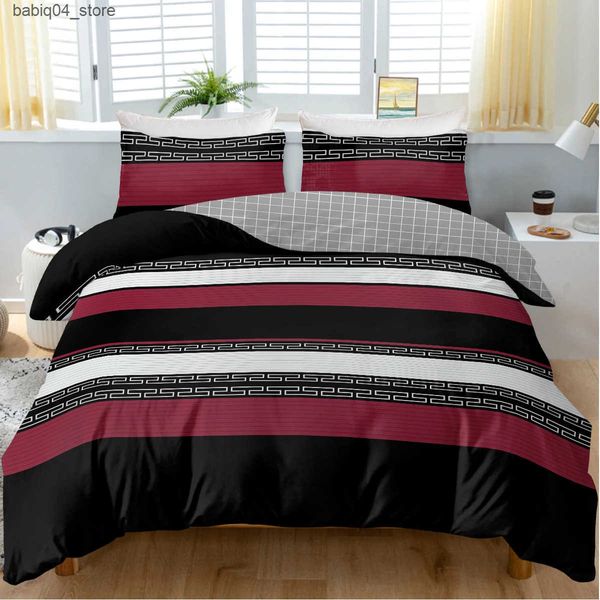 Bedding sets 3pc Red Black and White Stripe Design Bedding Set Quilt Cover with Zipper Closure 1 Duvet Cover and 2 cases L240910