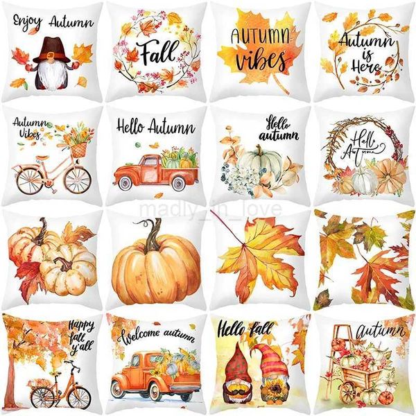 1 Pcs Microfiber Hello Fall Pumpkin Throw pillow Case Decorative pillow Cover pillowcase Home Decor for Sofa CouchM240717