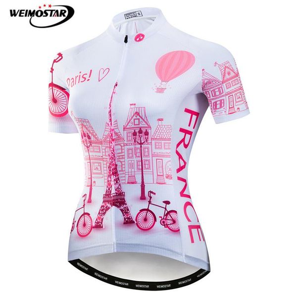 Weimostar France Team Women Cycling Jersey Pink Eiffel Tower Bicycle Cycling Clothing Road MTB Bike Jersey Shirt Ropa Ciclismo