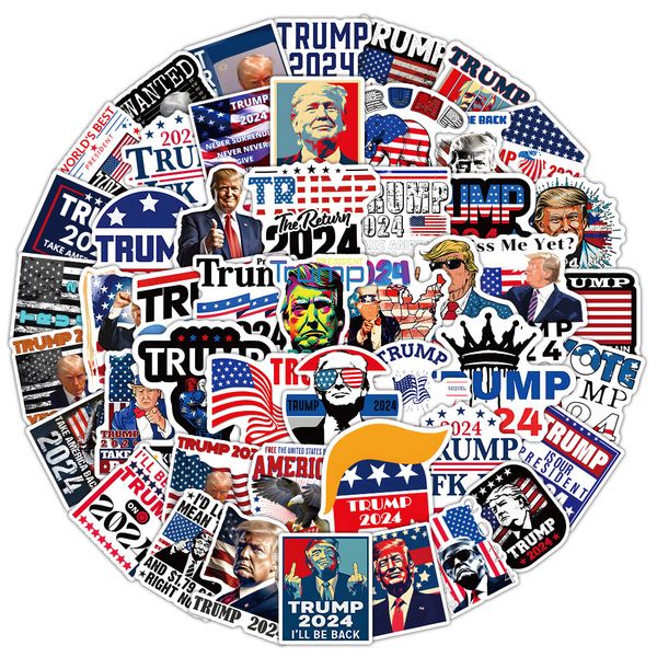 2024 Donald Trump 50Pcs-Lot USA Presidential Election Speech Stickers Funny Walls Fridge US Flag Suitcase Decals Decoration for Laptop Phone