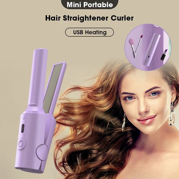Hair Straightener Curler Comb Mini USB Plug in AntiScald Portable Wireless Brush for Home Travel Women 240315