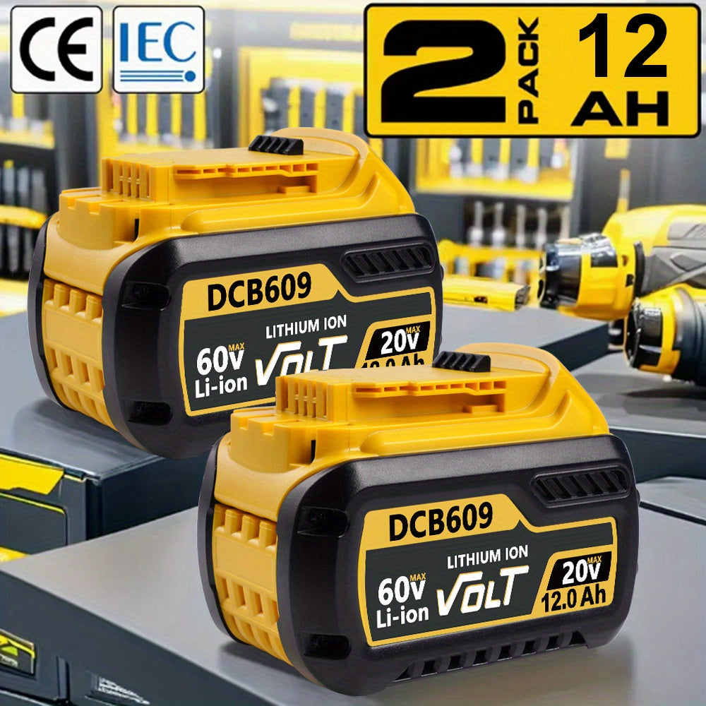 TEMU 1- 2 Pack 60v- 20v 12.0ah Lithium Battery Replace For Dcb609 Dcb612 Dcb606-2 Dcb609-2 20v- 60v Max 12.0ah Battery For 20v- 60v Power Tools And