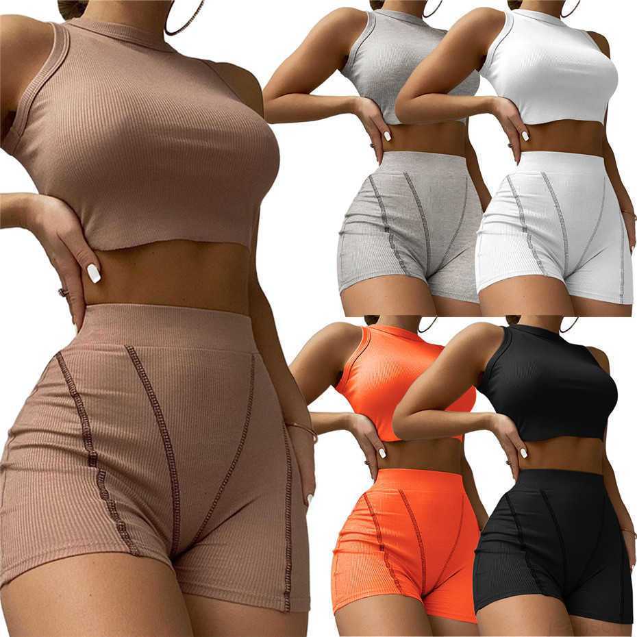 Summer 2023 Casual Shorts Suits Women Tracksuits 2 Piece Set Outfits Crop Top Sleeveless Sportsuit Fashion Clothing