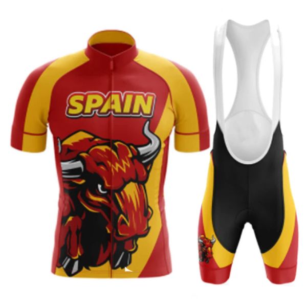 Spain Team Red Cycling Jersey 2022 Summer Short Sleeve Cycling Clothing MTB Bike Uniform Maillot Ropa Ciclismo Male Bicycle Wear