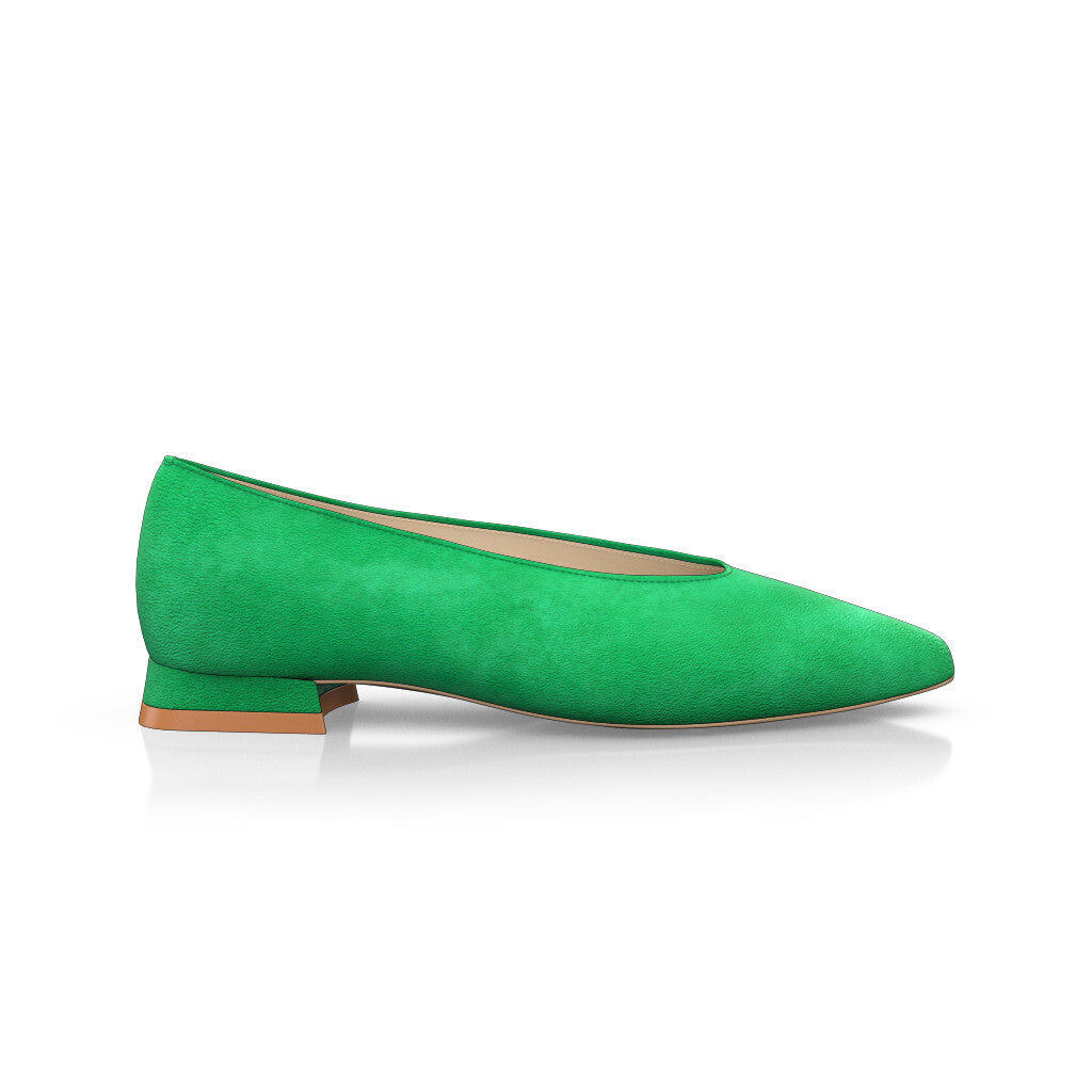 Ballerines pointues Chaussures plates Femme Faites main en Italie en Daim Vert - Sur Mesure, Petit, Enfiler - GIROTTI