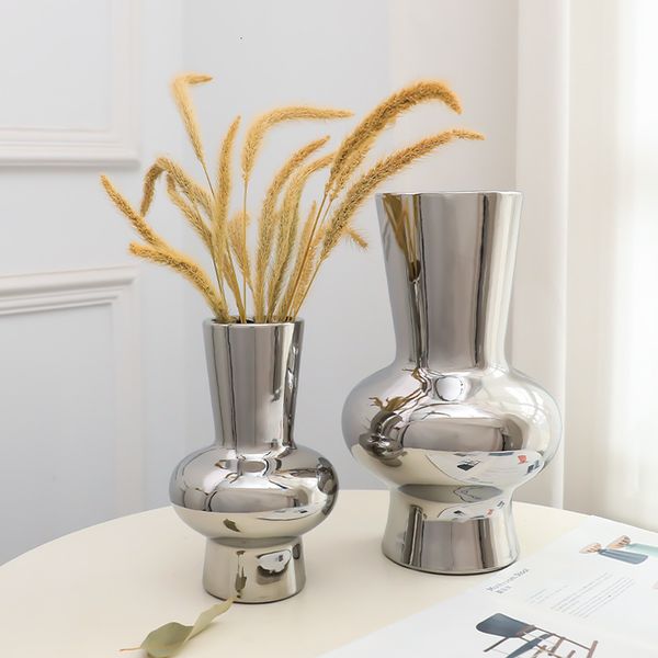 ddmygifts European style light modern minimalist ceramic electroplated sier flower vase model house sales office soft decoration A