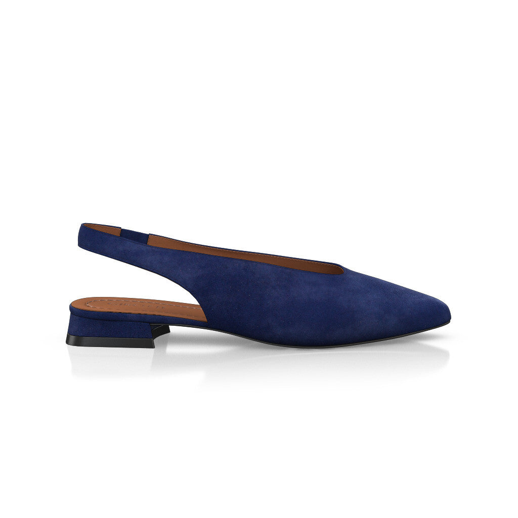 Ballerines slingback pointues Chaussures plates Sling Back Femme Faites main en Italie en Daim Bleu marine - Sur Mesure, Petit, Enfiler - GIROTTI