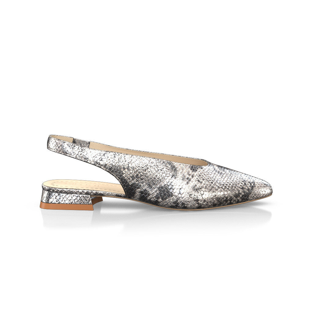 Ballerines slingback pointues Chaussures plates Sling Back Femme Faites main en Italie en Cuir estampé Argent Imprimé animal - Sur Mesure - GIROTTI