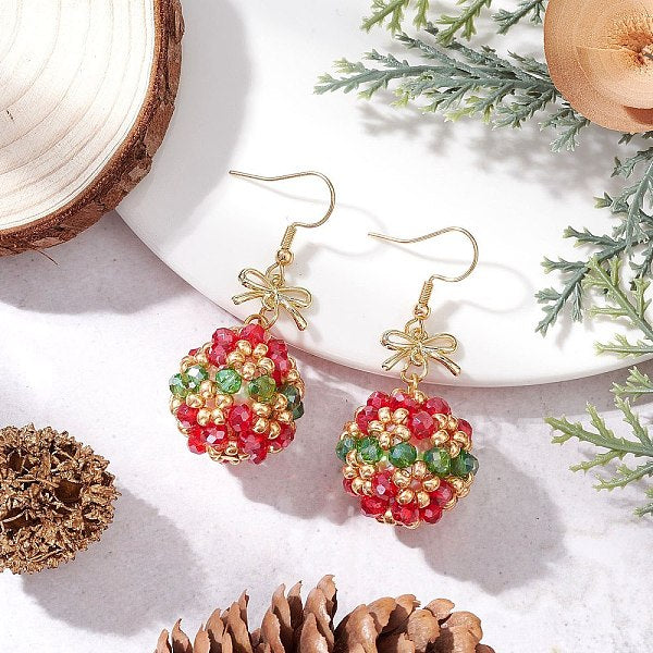 Boucles d'oreilles pendantes de Noël en perles de verre et acier inoxydable 304
