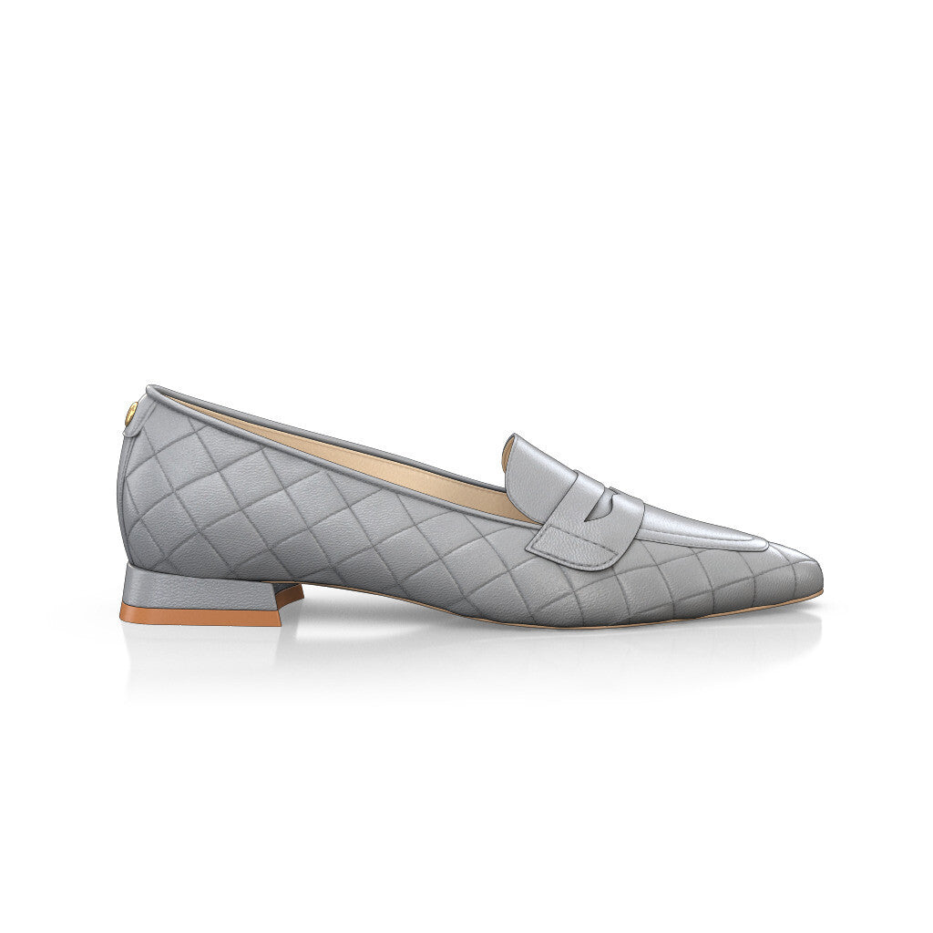 Chaussures plates pointues Femme Faites main en Italie en Cuir Gris clair - Sur Mesure, Petit, Perles, Enfiler, pour Mariage - GIROTTI