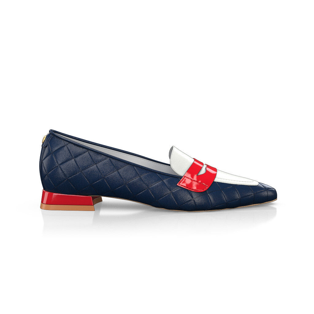 Chaussures plates pointues Femme Faites main en Italie en Cuir Bleu marine - Sur Mesure, Petit, Perles - GIROTTI 55663