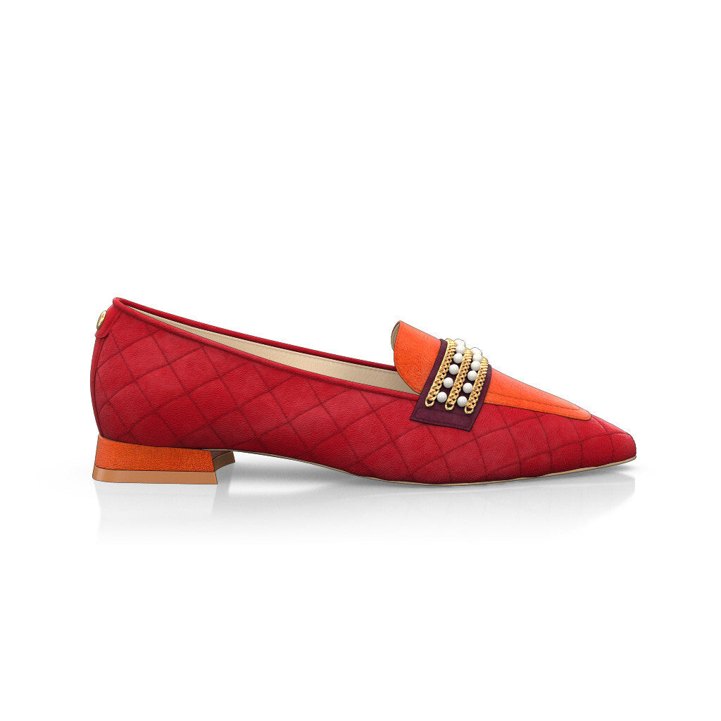 Chaussures plates pointues Femme Faites main en Italie en Daim Rouge - Sur Mesure, Petit, Perles - GIROTTI 55666