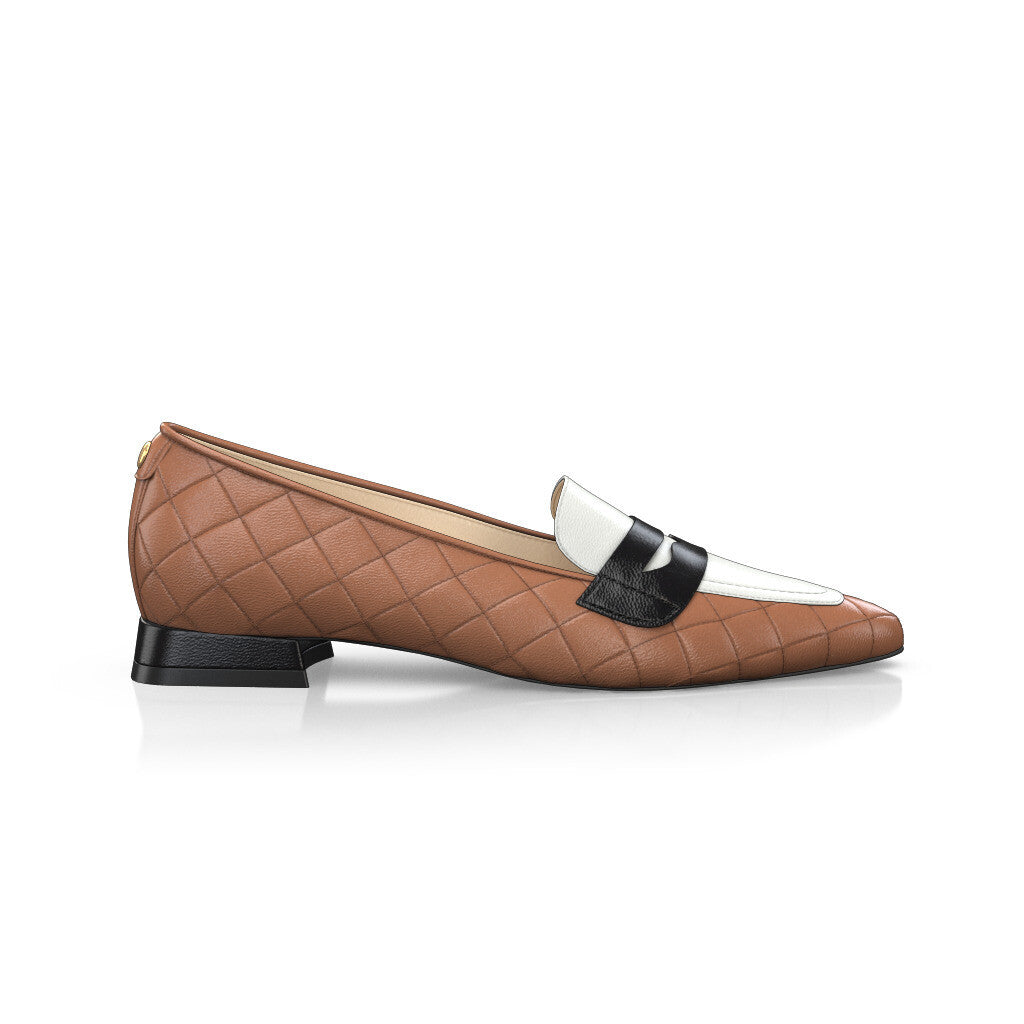 Chaussures plates pointues Femme Faites main en Italie en Cuir Camel Marron - Sur Mesure, Petit, Perles - GIROTTI 55672