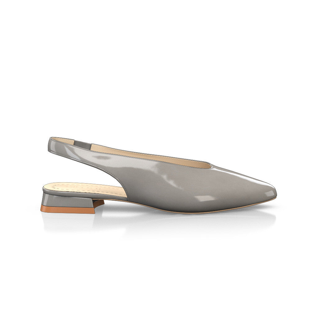 Ballerines slingback pointues Chaussures plates Sling Back Femme Faites main en Italie en Cuir verni Gris - Sur Mesure, Petit, Enfiler - GIROTTI