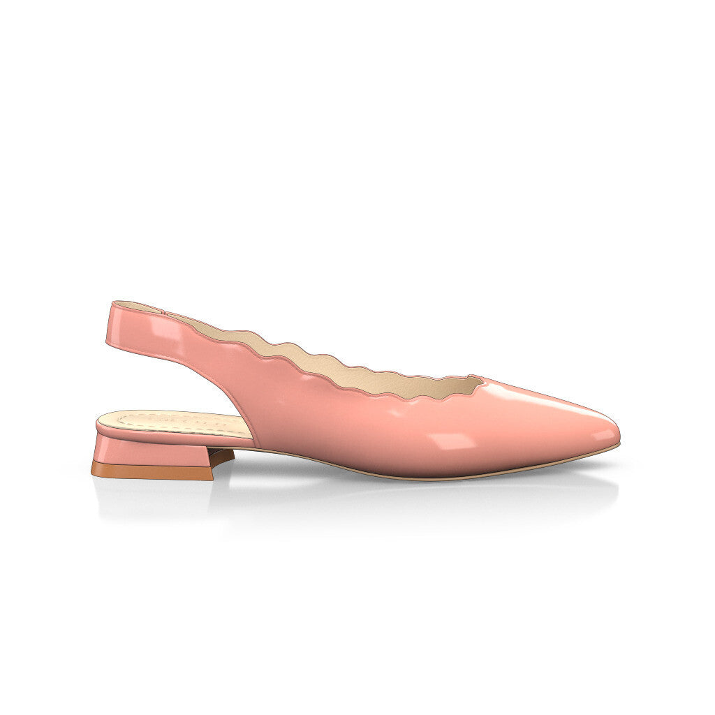 Ballerines slingback pointues Chaussures plates Sling Back Femme Faites main en Italie en Cuir verni Corail Rose - Sur Mesure, Petit - GIROTTI