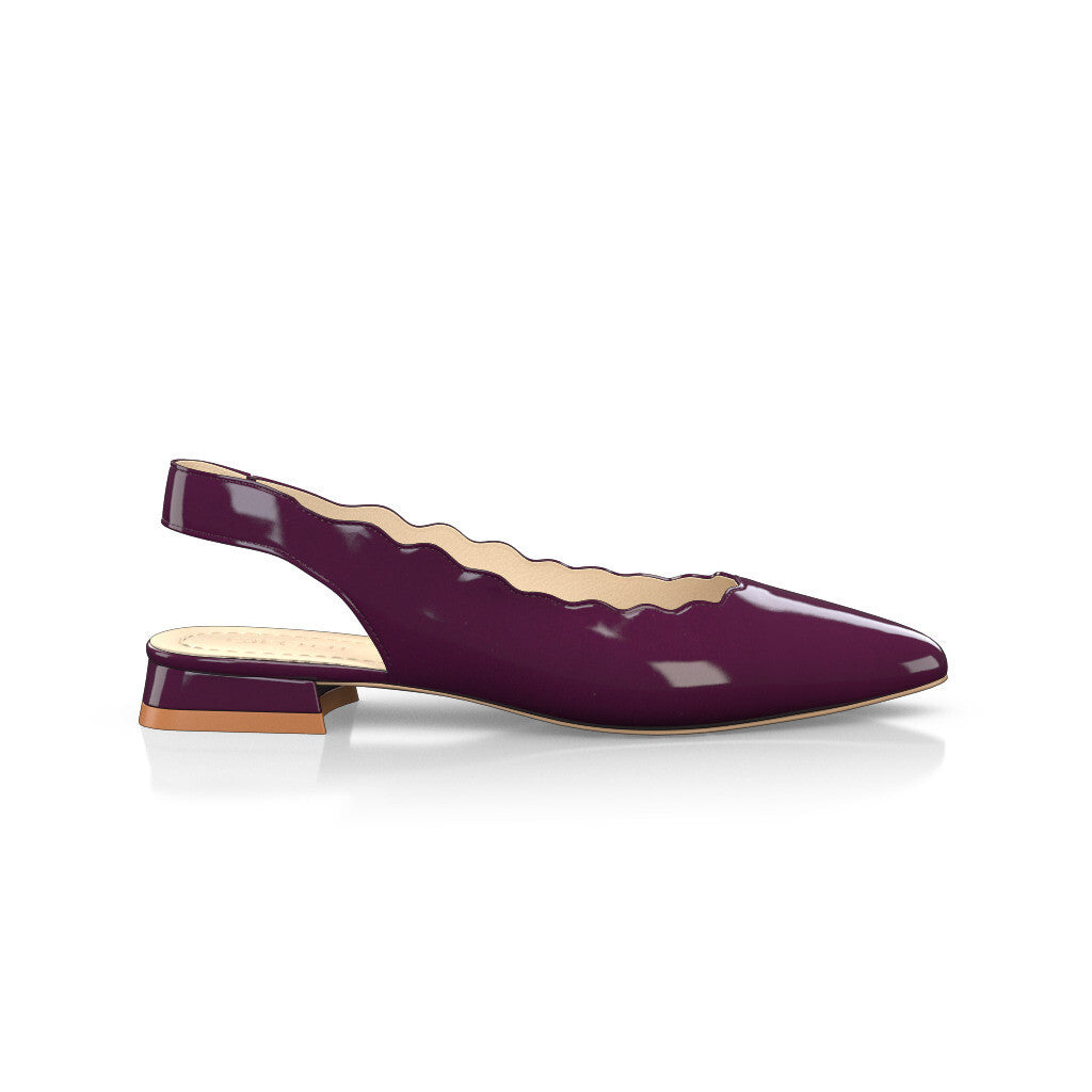 Ballerines slingback pointues Chaussures plates Sling Back Femme Faites main en Italie en Cuir verni Prune Violet - Sur Mesure, Petit - GIROTTI