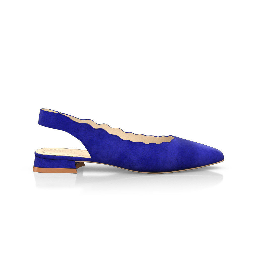 Ballerines slingback pointues Chaussures plates Sling Back Femme Faites main en Italie en Daim Bleu Royal - Sur Mesure, Petit, Enfiler - GIROTTI