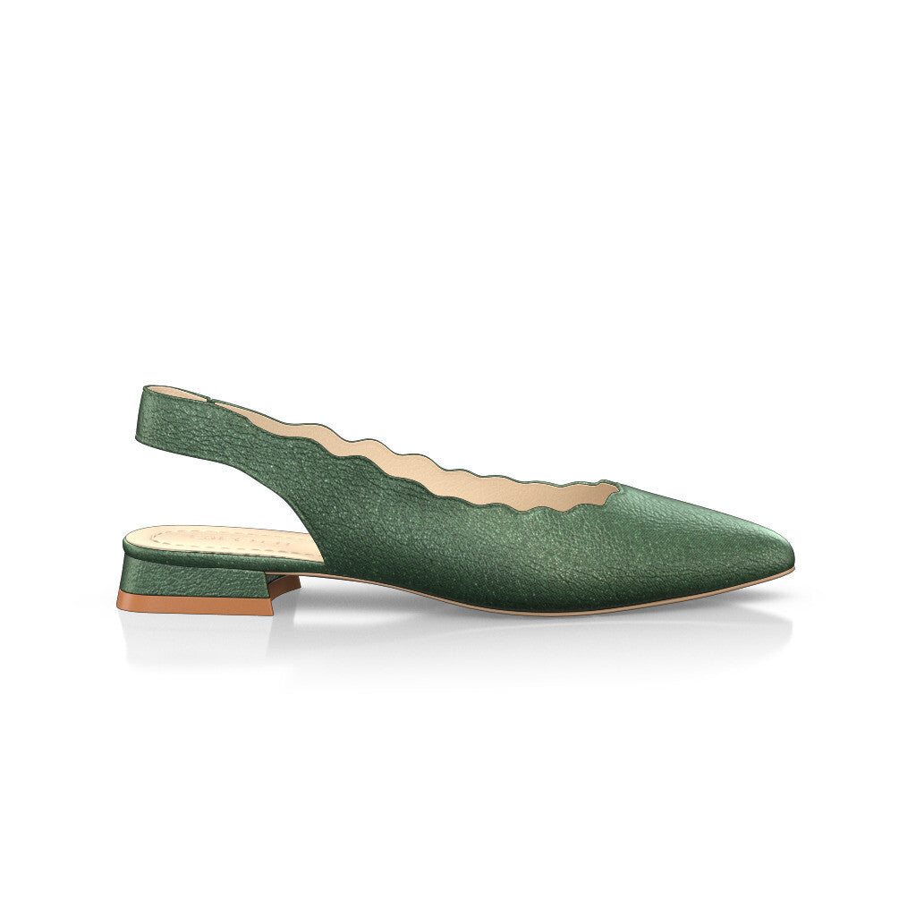 Ballerines slingback pointues Chaussures plates Sling Back Femme Faites main en Italie en Cuir Vert Métallisé - Sur Mesure, Petit, Enfiler - GIROTTI