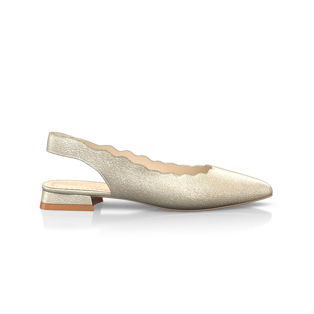 Ballerines slingback pointues Chaussures plates Sling Back Femme Faites main en Italie en Cuir Champagne Métallisé - Sur Mesure, Petit - GIROTTI
