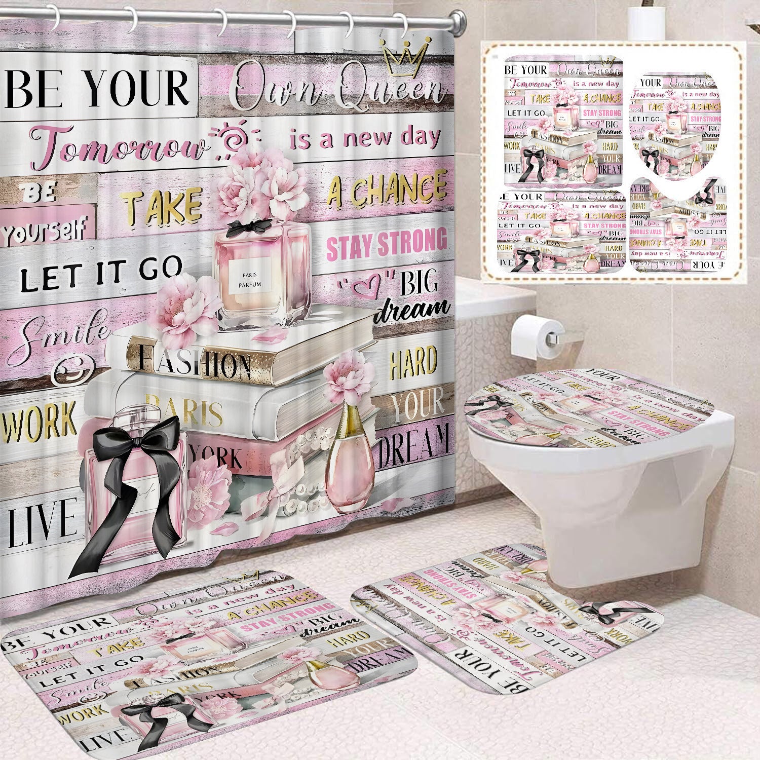 YL-37490 Shower Curtain African Girl Home Bathroom Decoration Curtain Toilet Floor Mat Toilet Non-slip Floor Mat