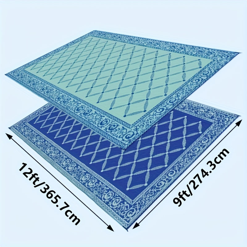 TEMU 1pc Large Reversible Outdoor Rug - Heavy-duty Braided Square Floor Mat, & Fade-resistant, Area Mat For Patio, Camping, Rv, Indoor-outdoor Use,