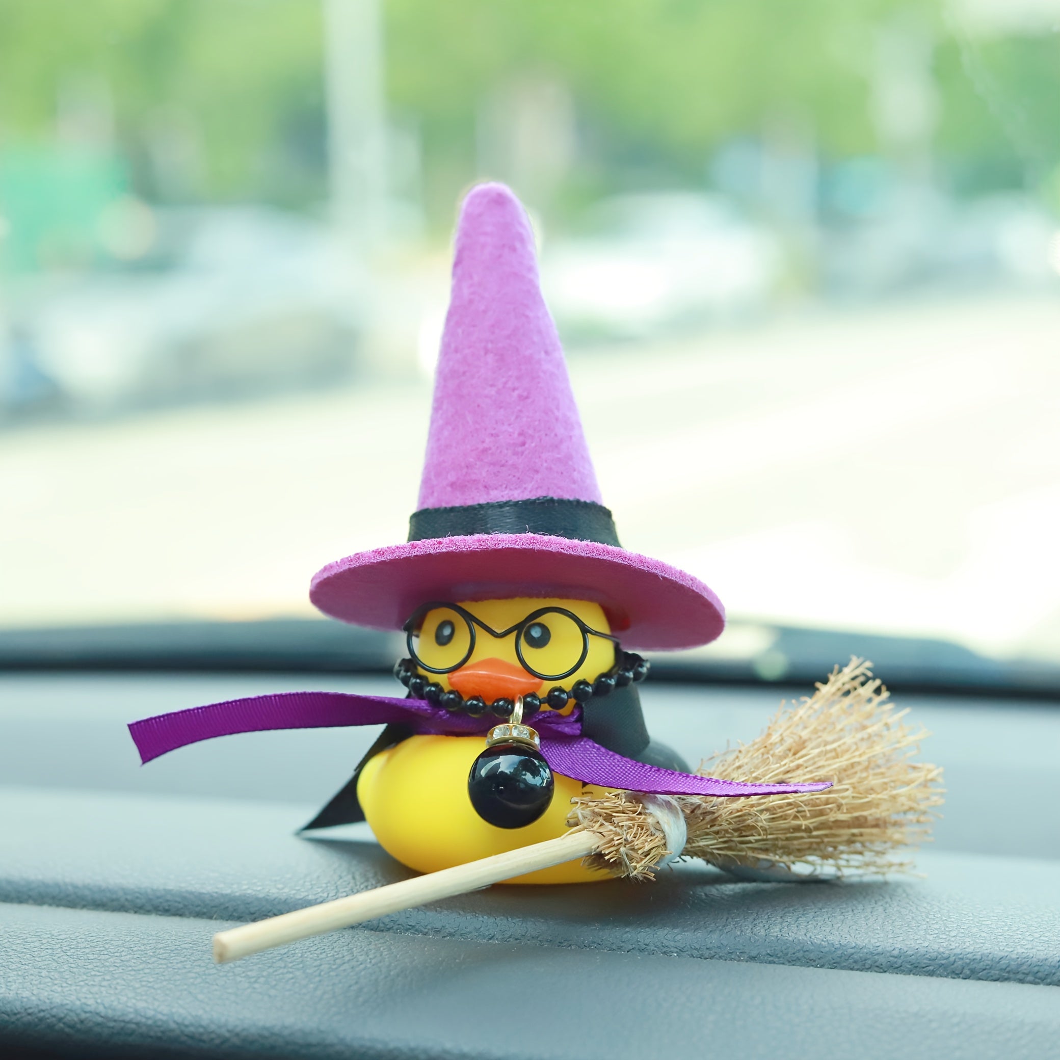 TEMU [luxury Duck Car Ornament]wizard Hat Duck Car Dashboard Ornament With Broomstick, , Glasses, Fun & Spooky Halloween-themed Gift For Car Decor,