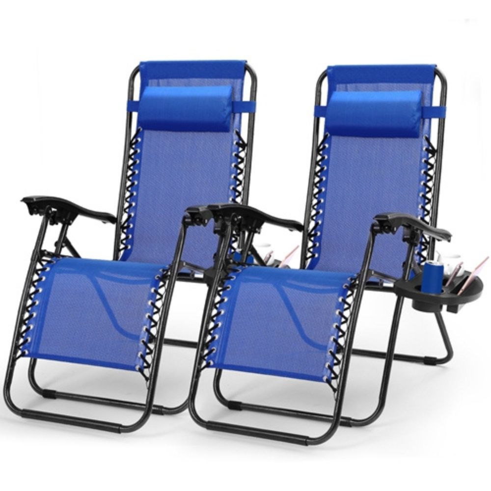 NewHome™ Zero Gravity Chairs with Cup Holders (Set of 2) - NewHome 2-Pack Zero Gravity Chair BLU