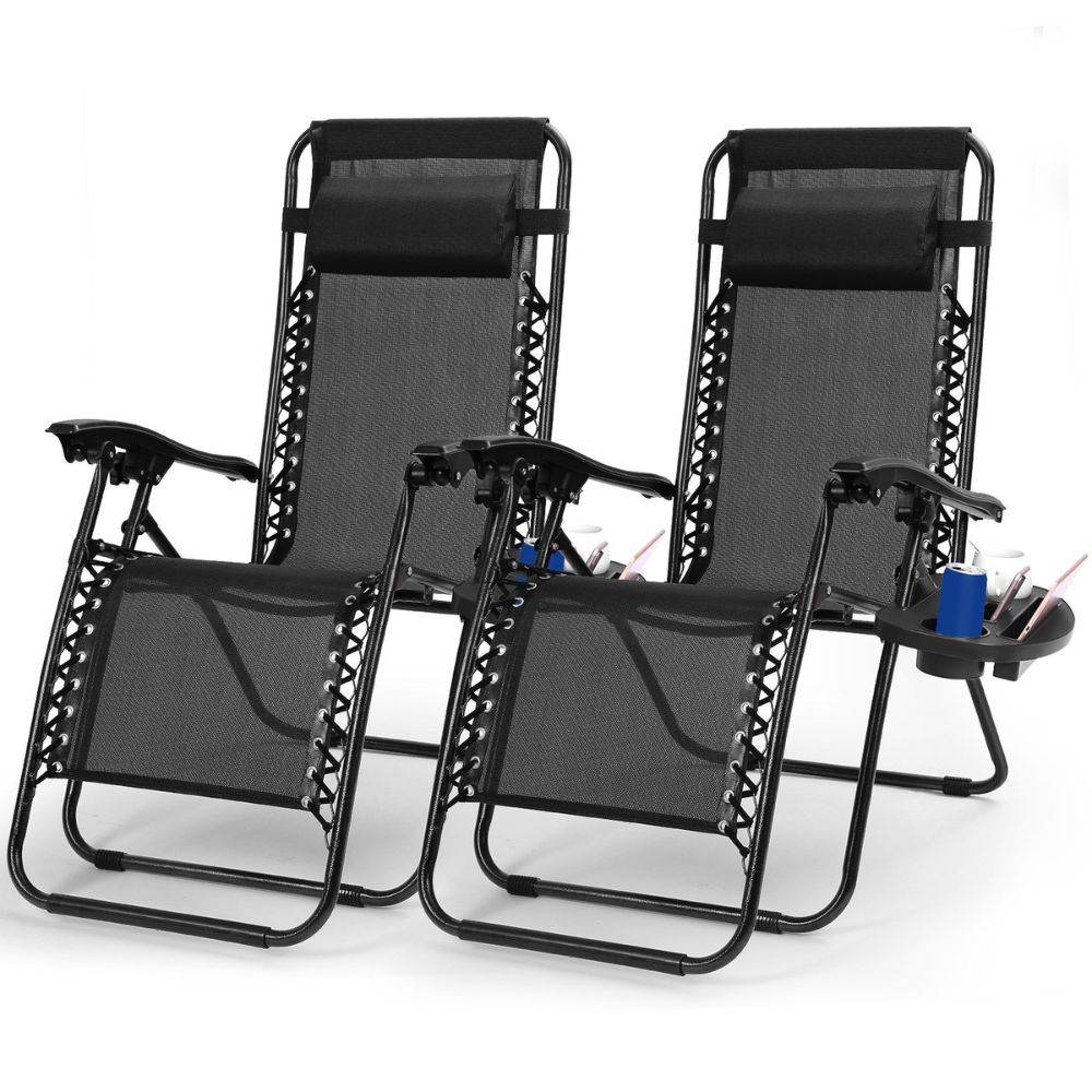 NewHome™ Zero Gravity Chairs with Cup Holders (Set of 2) - NewHome 2-Pack Zero Gravity Chair BLK
