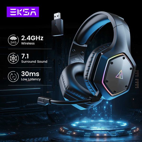 Headsets EKSA E1000 WT 2.4GHz wireless earphones 7.1 surround line gaming earphones low latency ENC microphone suitable for PC-4-5-Xbox one