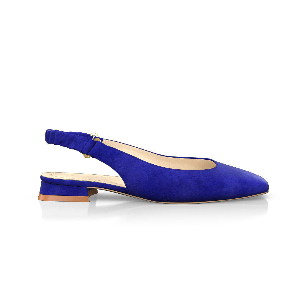 Ballerines slingback à bout carré Chaussures plates Sling Back Femme Faites main en Italie en Daim Bleu Royal - Sur Mesure, Petit, Brides - GIROTTI
