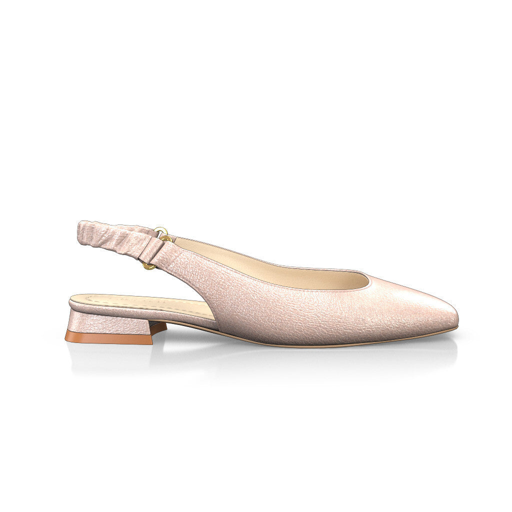 Ballerines slingback à bout carré Chaussures plates Sling Back Femme Faites main en Italie en Cuir Rose Poudré Métallisé - Sur Mesure, Petit -