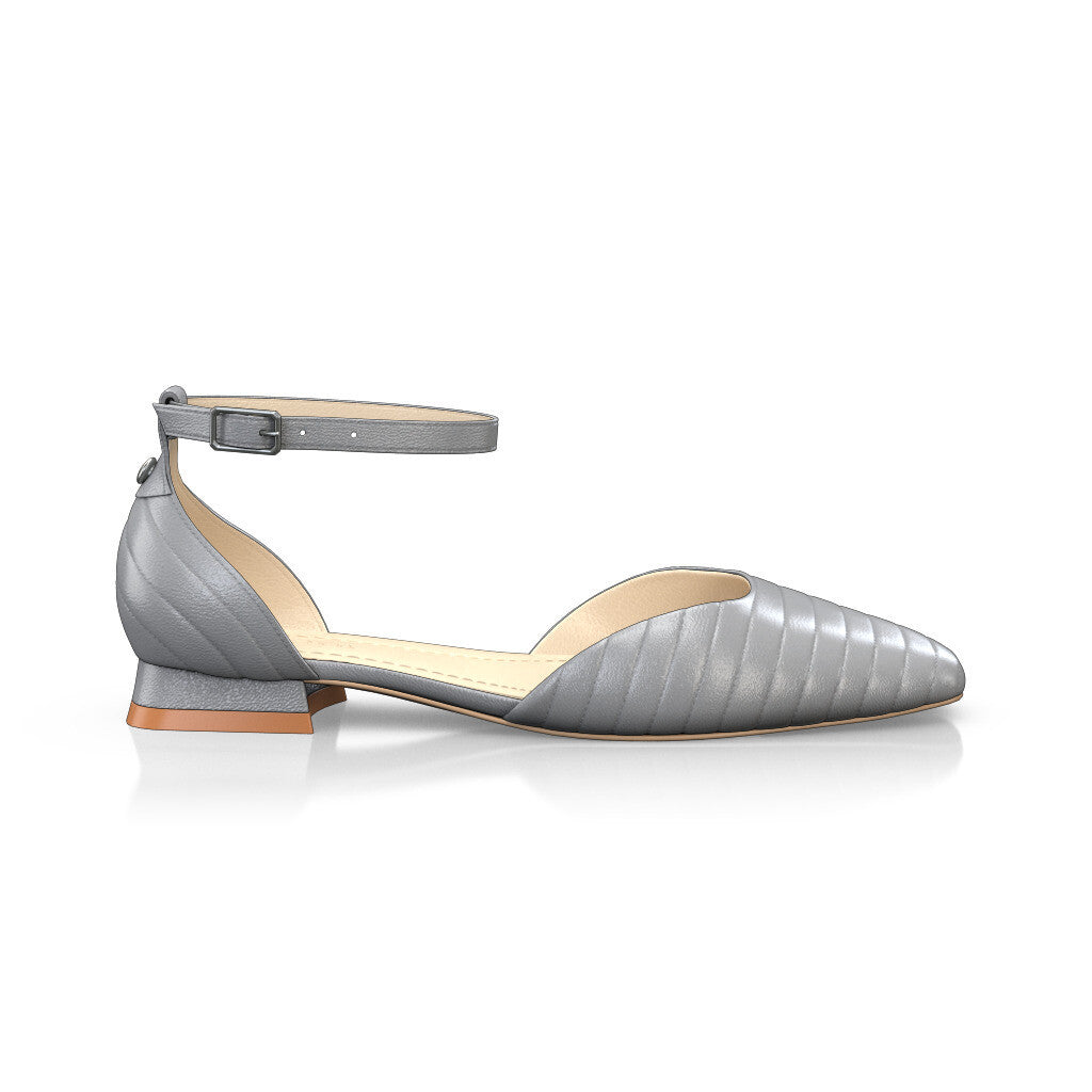 Sandales plates à bout fermé et bride cheville Femme Faites main en Italie en Cuir Gris clair - Sur Mesure, Petit, Boucles, Boucle - GIROTTI
