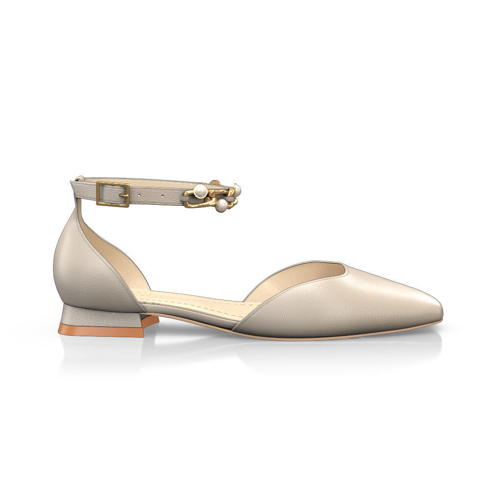 Sandales plates à bout fermé et bride cheville Femme Faites main en Italie en Cuir Ivoire Blanc - Sur Mesure, Petit, Boucles, Boucle - GIROTTI