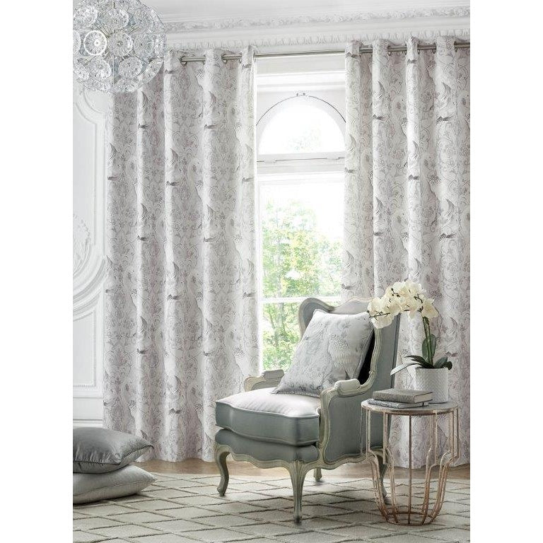 Laura Ashley Tregaron Eyelet Curtains - Silver - 64x72