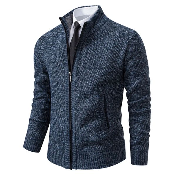 Winter New Jersey Men's Sports Casual Casual Color Stand Stand Collar Grab Fleece Warm Zipper Cardigan