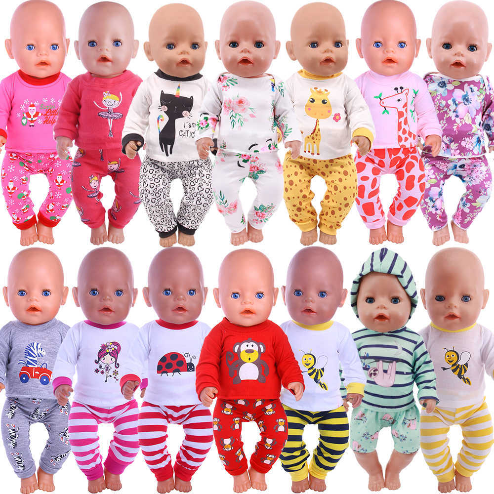2 Pcs-Set Shirts And Pants Doll Clothes Suit Accessories For Born Baby 43cm Original 18 Inch Girl&#039;s dress up game Toys