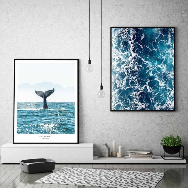 Scandinavian Minimst Wall Art Blue Whale Tail Sea HD Canvas Oil Painting Poster Prints Home Bedroom Living Room DecorationC250121