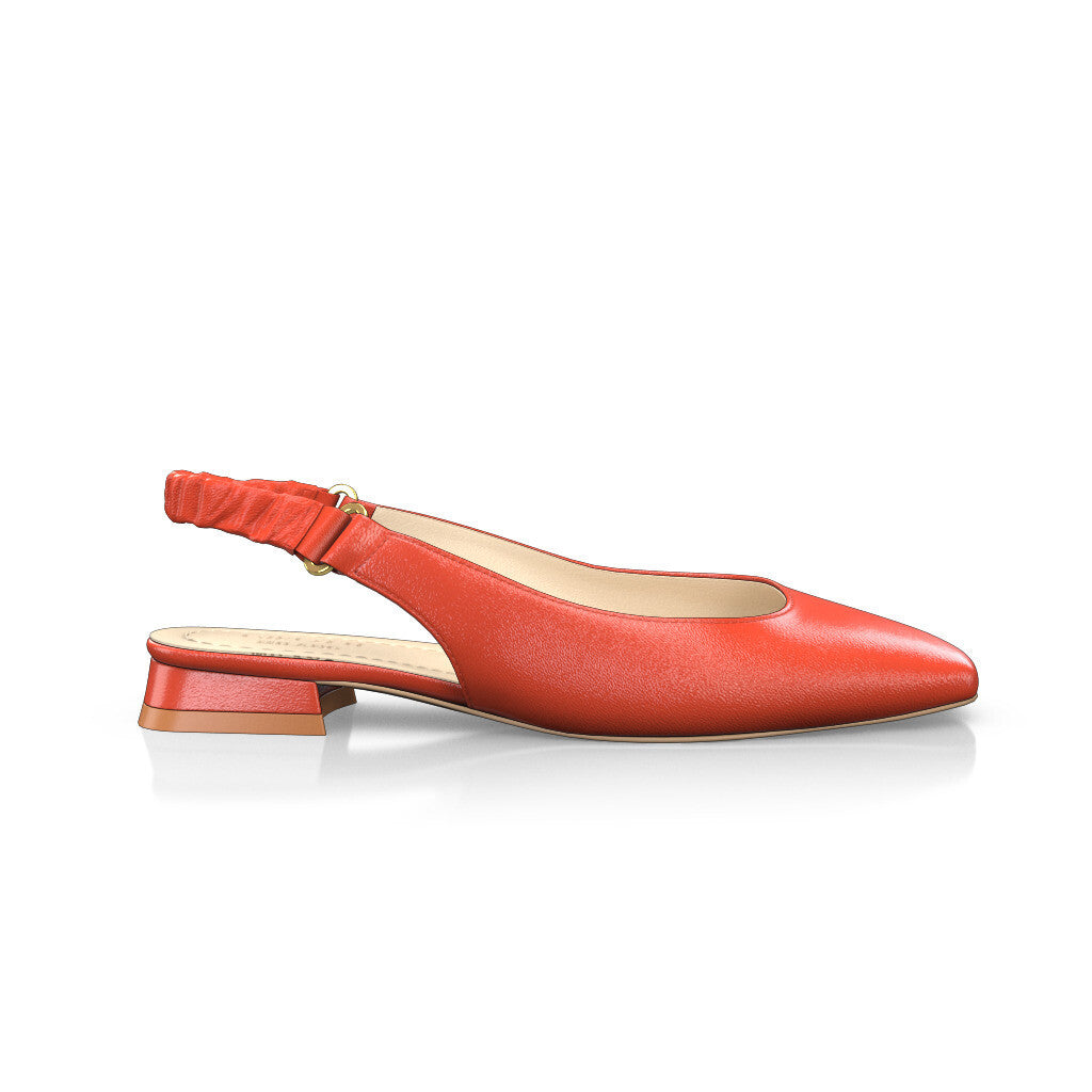 Ballerines slingback à bout carré Chaussures plates Sling Back Femme Faites main en Italie en Cuir Corail Jaune-Orangé - Sur Mesure, Petit -