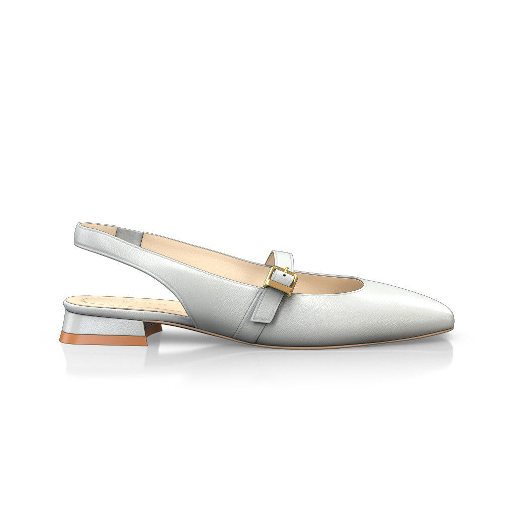 Babies slingback plates à petit talon carré Femme Faites main en Italie en Cuir Blanc - Sur Mesure, Petit, Boucles, Enfiler, pour Mariage - GIROTTI