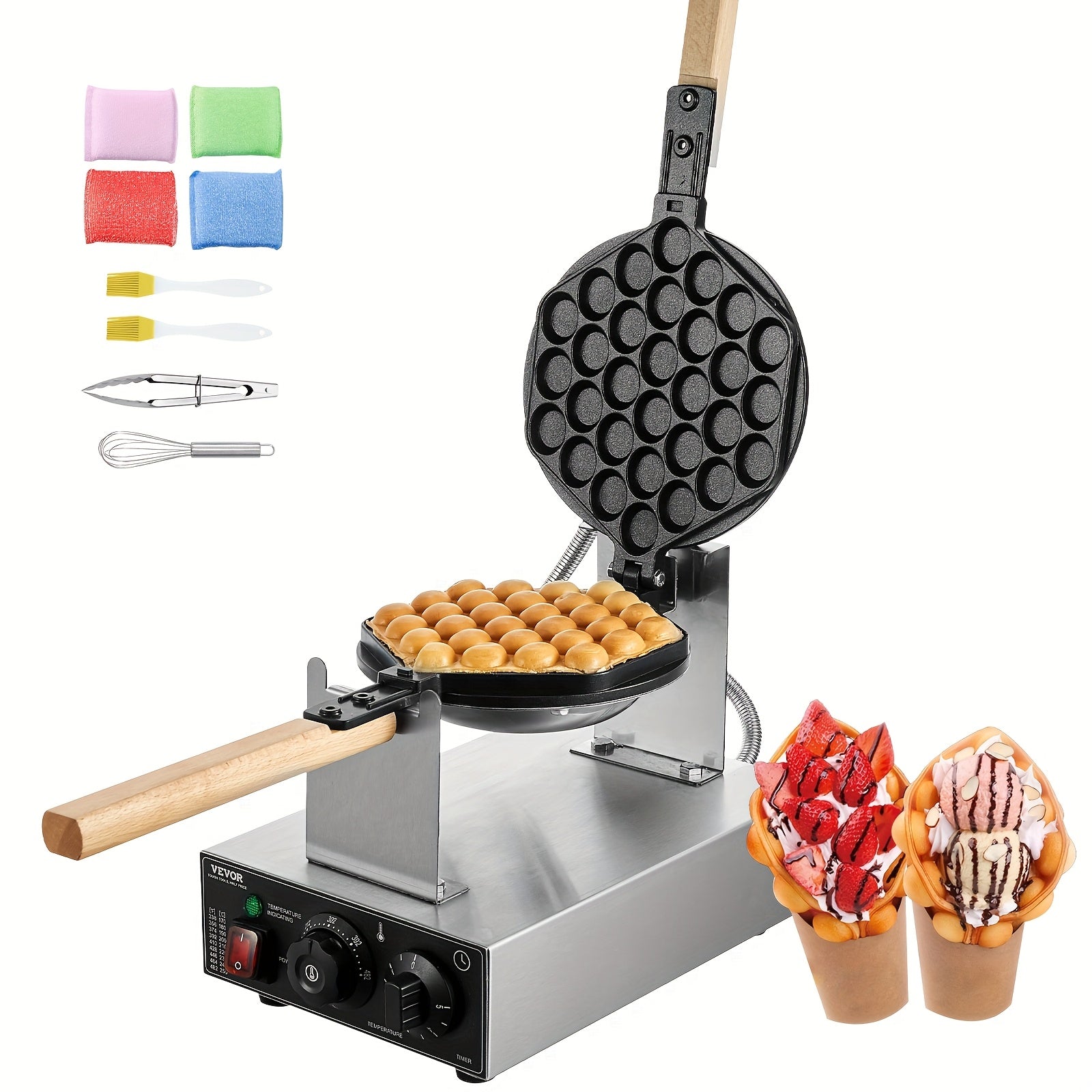 TEMU Happybuy Commercial Bubble Waffle Maker - 1400w, Stainless Steel, 180° Rotatable, Temp & , For Restaurant, Bakery, Snack Bar