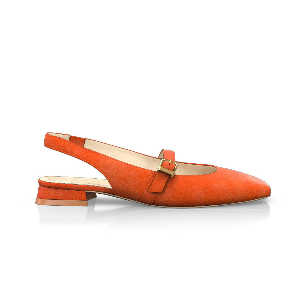 Babies slingback plates à petit talon carré Femme Faites main en Italie en Daim Orange Jaune-Orangé - Sur Mesure, Petit, Boucles, Enfiler - GIROTTI