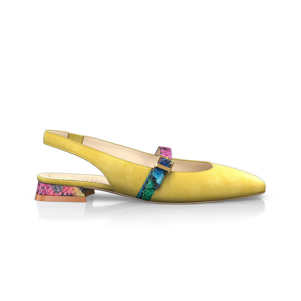 Babies slingback plates à petit talon carré Femme Faites main en Italie en Cuir estampé Jaune - Sur Mesure, Petit, Boucles, Enfiler - GIROTTI