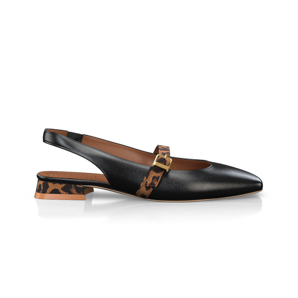 Babies slingback plates à petit talon carré Femme Faites main en Italie en Cuir Noir - Sur Mesure, Petit, Boucles, Enfiler - GIROTTI