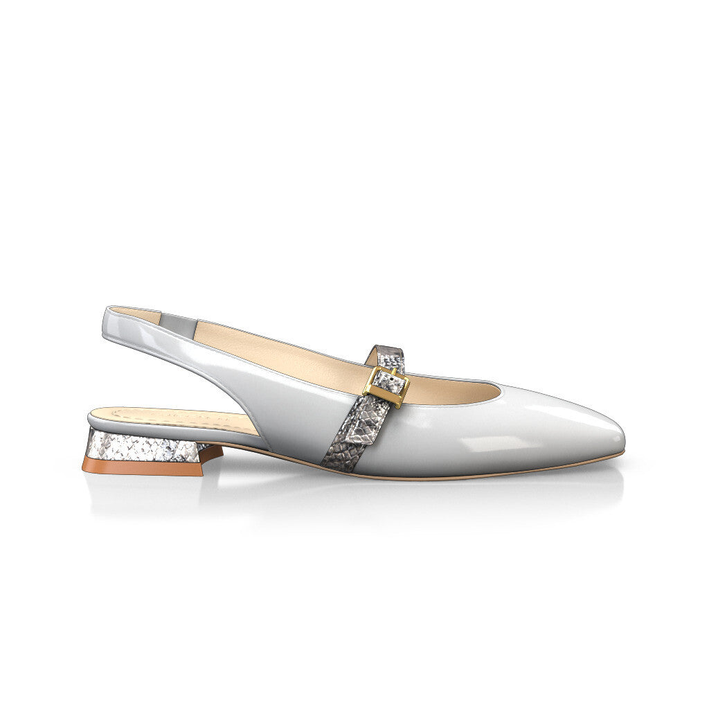 Babies slingback plates à petit talon carré Femme Faites main en Italie en Cuir estampé Blanc - Sur Mesure, Petit, Boucles, Enfiler - GIROTTI