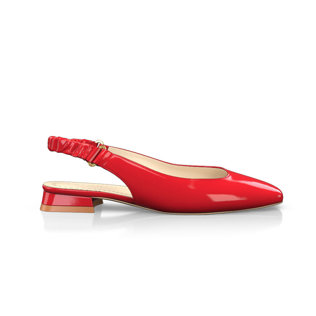 Ballerines slingback à bout carré Chaussures plates Sling Back Femme Faites main en Italie en Cuir verni Rouge - Sur Mesure, Petit, Brides - GIROTTI